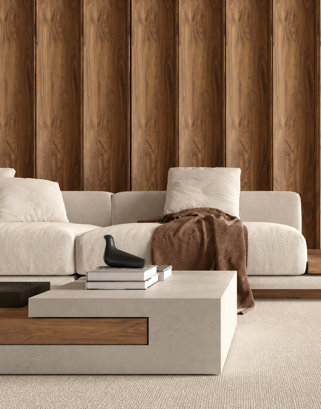 Cream Sofa and Stone Table
